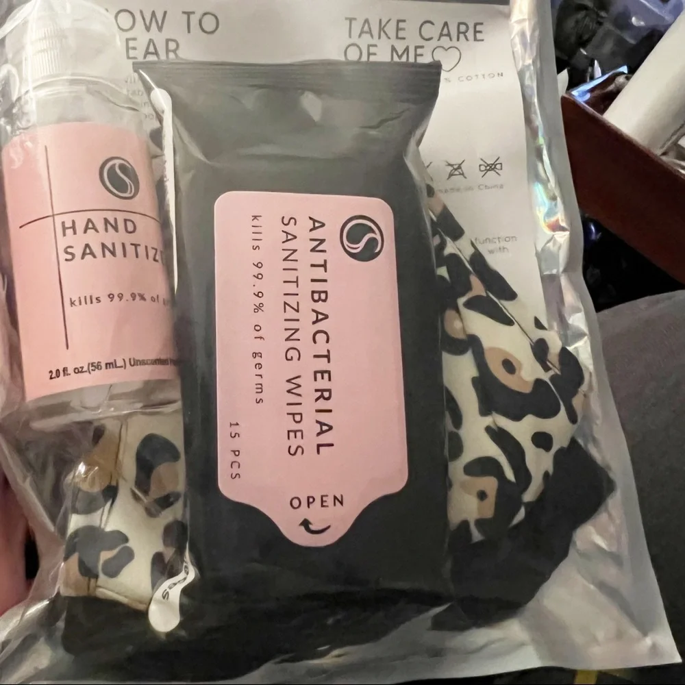 Reusable Leopard Face Mask Sanitizer and Wipes Gift Pack